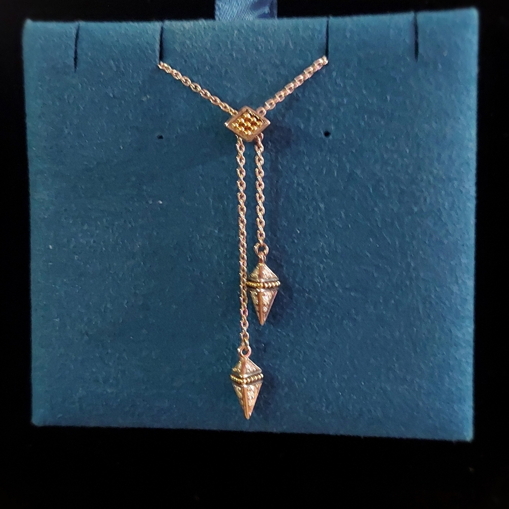 LAGOS Gold Lariat Necklace with Double Cone Drops